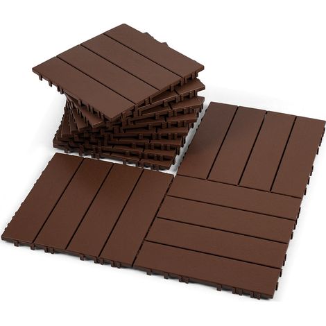 Randaco Lot de 33 dalles de terrasse 30x30cm sol en plastique avec système d'encliquetage Pose Rapide Idéal Jardin, Balcon Brun (33 pcs/3 m²)