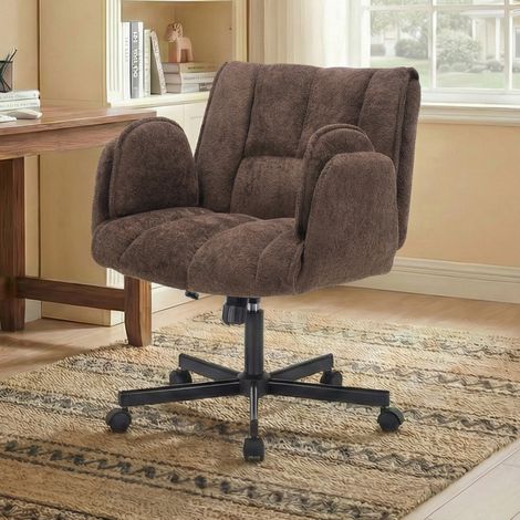 Silla de Oficina Giratoria en Tejido con Reposabrazos Abatibles, Soporte Lumbar Hinchable, Base de Acero, Café (1/5)