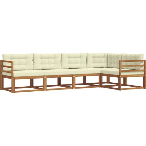 vidaXL Outdoor Sofa Set with Cushion 5 pcs Natural and Cream (1/4)
