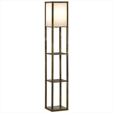 Lampadaire étagère en MDF 160 cm 3 étagères blanc et marron Bois (1/5)