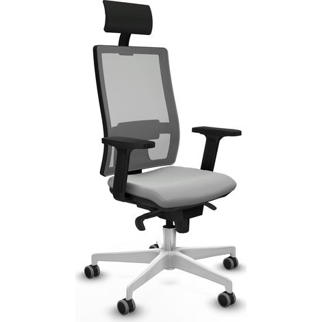 Horna sincro malla gris similpiel gris claro brazos 2D base blanca cabecero fijo ruedas 65mm engomadas (1/5)
