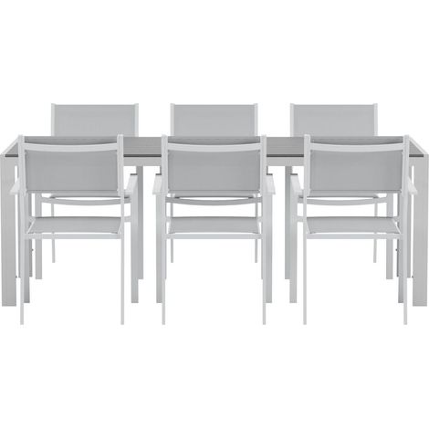 Break Gartenset Tisch 90x200 cm grau 6 Stühle grau. (1/4)