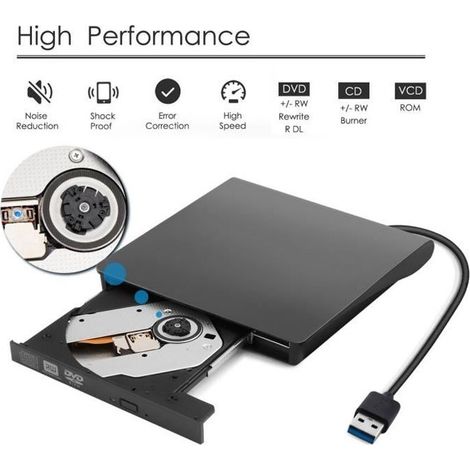 Graveur Lecteur de DVD externe portable USB 3.0 - ONEVER - DVD-RW - Noir - Windows/MAC (1/4)