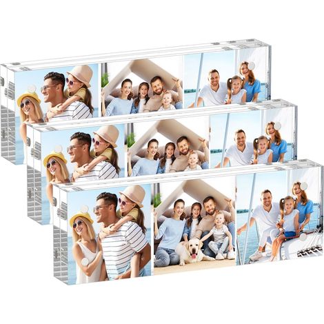 Lot de 3 cadres photo en acrylique magnétique double face, 2 x 6 pouces, autoportants, sans cadre, adaptés à l'affichage sur bureau (1/5)