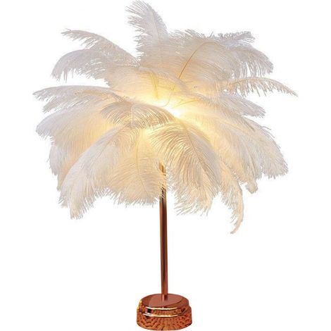 Lampe À Plumes D Autruche - Lampe De Chevet LED À Piles Et USB - Pour Chambre À Coucher Salon Fête Mariage Décoration De Noël - 40 X 9,5 X 9,5 Cm - 1 Pièce (1/5)