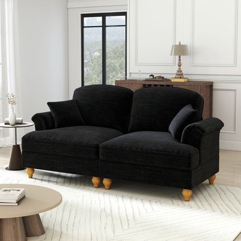 Divano 2 posti in chenille nero con volant removibile e cuscino mobile
