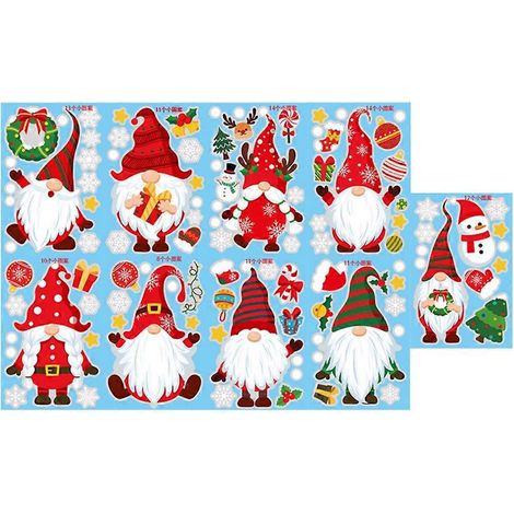 Blatt Weihnachtsdekorationen Fensteraufkleber Tomte Gnome Wandaufkleber für Festtags- und Heimdekoration