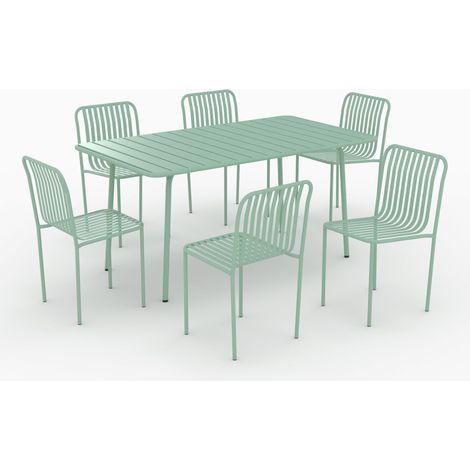 Table et chaises de jardin 6 personnes en métal vert - Yumi
