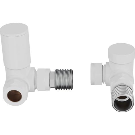 WarmeHaus 15mm Round Head Corner Radiator Valves Corner Towel Rail Valve + Lockshield Valve White