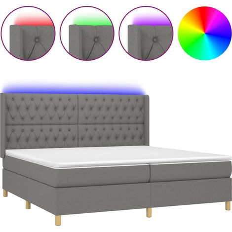 Struttura letto LED con testiera boxspring materasso 200x200 cm tessuto grigio scuro TDL0208292