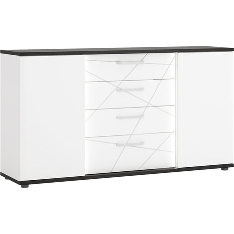 Sideboard 161cm in weiß Hochglanz mit Eiche schwarz, inkl. Beleuchtung, VISALIA-129 (1/4)