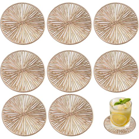 Lot de 8 Dessous de Verre Dorés, Réutilisables et Résistants à Chaleur, Sous-Verres à Motifs Géométriques, Décorations Élégantes pour Table, Maison, Fête ou Café (10 cm de Diamètre) (1/5)