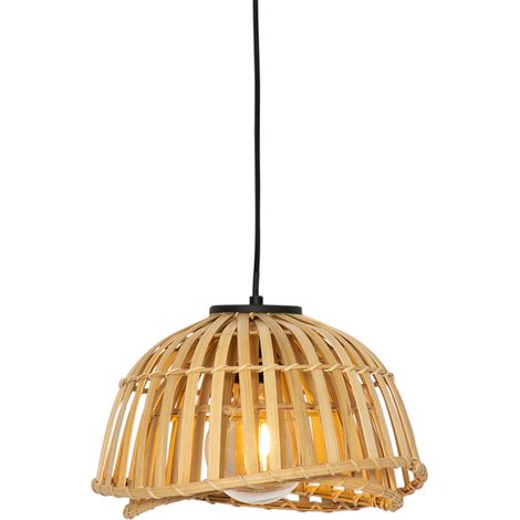 QAZQA Lampada a sospensione pua - Orientale - Bamboo,Acciaio - Legno/Nero - Tondo Max. 1 x Watt