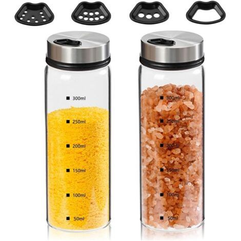 2-piece spice jar set, 300 ml spice jars with twist-off lids, made of borosilicate glass, spice jars with holes for kitchen, grill and dining room--DTEKGAZ