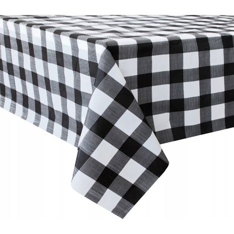Mantel de lámina metálica a cuadros negros de 137x274 cm.