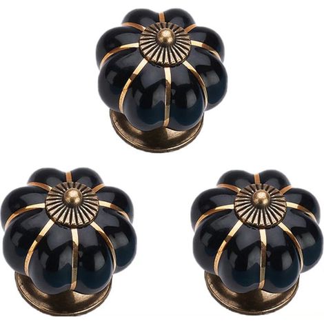 Coloré Halloween Citrouille En Céramique 40x40mm(Diamètre x Hauteur) Armoire Porte Boutons Commode Tiroir Tire Meubles Armoire Cuisine Poignées Vintage Cuivre Matériel Avec Vis(Noir) 3pcs (1/4)