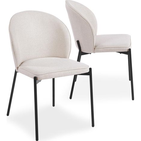 Lot de 2 chaises arrondies et matelassées Isabeau Métal Noir et Tissu Beige