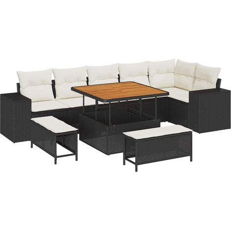 Maison Exclusive - Gartensofa-set mit Kissen 9 pcs Schwarz Poly-R