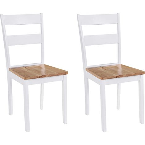 Juego de 2 sillas de comedor de cocina de diseño clásico en madera maciza de caucho blanco CDS020162
