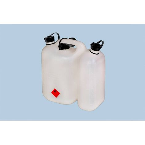 Bidon double 8.5L en plastique – Dimensions 312 x 145 x 316 mm – Pour mélange carburant tronçonneuse – Homologation un