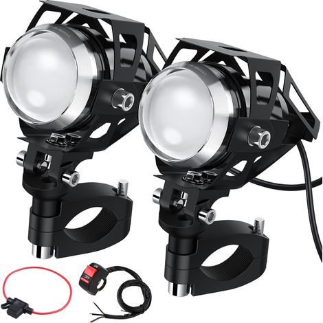 Phare de moto 2PCS 15W U5 Lumières de moto LED avec interrupteur à bouton E57 360 ° Support de réglage universel Phares de moto Lumières avant de moto pour véhicules 12 / 24V
