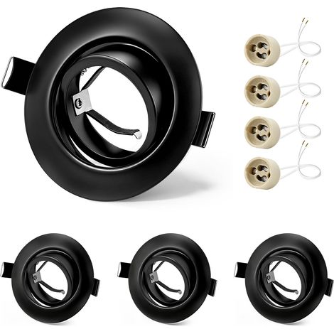 4x Spots Encastrables GU10 Cadre Noir, Orientable 45°, Cadre Métal Ø84mm Plat, Découpe 68-75mm, Douille Céramique GU10 230V, Spot Rond Sans Ampoule (1/5)