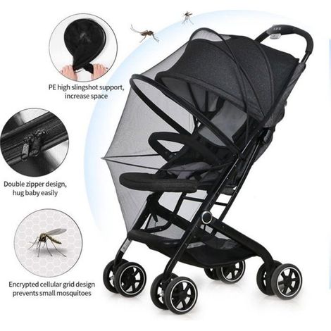 Moustiquaire noire pour poussette, protection insectes, compatible fermeture éclair, anti-moustiques/guêpes (1/5)