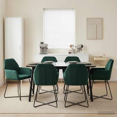 Lot de 4 chaises de salle à manger en velours vert foncé, structure métal, 55 x 50 x 84 cm - PANGIVO (1/5)
