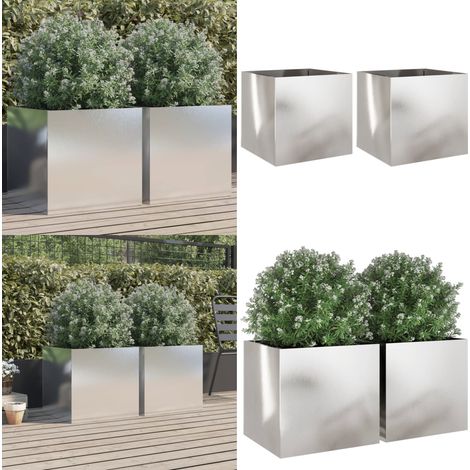 Pflanzkübel 2 Stk. Silbern 49x47x46 cm Edelstahl - Edelstahl Pflanzkübel - Silberner Blumentopf - Balkonpflanze - Gartendeko - Hochbeet - Home & Living (1/5)