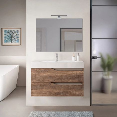 Mobile bagno sospeso 100cm tabacco e tortora con lavabo in resina Sumya (1/5)