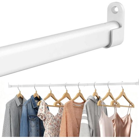 Tringle à vêtements pour armoire - Ovale - 25 mm - Extensible - Avec 2 supports - Pour armoire, fenêtre - 43 à 101 cm - Blanc (1/5)