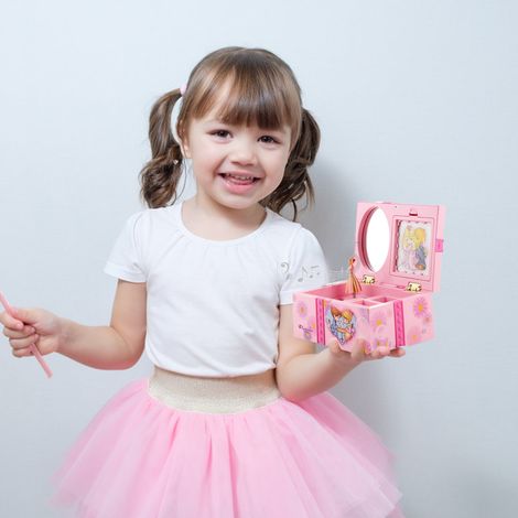 Coffret à bijoux musical exquis pour petites filles, princesse dansant au son de la musique, orné de jolis nœuds papillon, cadeau idéal pour un anniversaire ou Noël. (1/5)