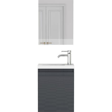 Mobile bagno sospeso grigio lucido 40 cm con lavabo in ceramica e specchio HOMVRA (1/4)