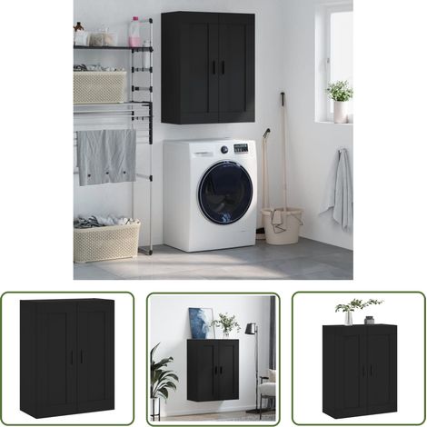 The Living Store Armoire murale noir 69,5x34x90 cm bois d'ingénierie - Armoire Murale - Meuble De Rangement - Armoire Suspendu - Buffet - Commode (1/5)