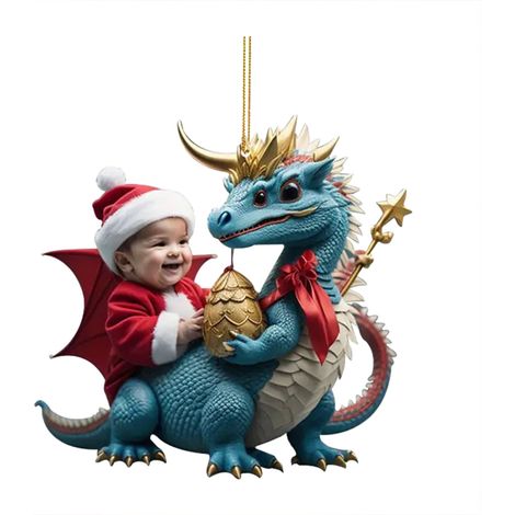 Ornement De Noël En Acrylique - Dragon De Noël - Pendeloque Pour Fenêtre De Voiture Ou Arbre De Noël - 1 Pièce (1/4)
