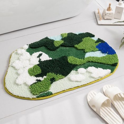 Tapis en peluche vert mousse - Tapis antidérapant - Tapis de bain - Paillasson - Tapis absorbant - 80 x 50 cm - Polyester - Vert (1/5)