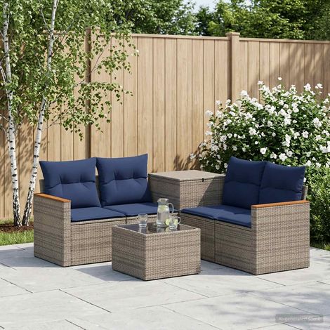 Set di divani da giardino modulare in polyrattan e acciaio grigio e blu navy, set da 6 pezzi, 50.05kg - PANGIVO (1/5)