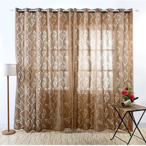 1pcs Rideau Voilage Polyester Motif Feuille Marron 100x250cm pour Salon Chambre (1/3)