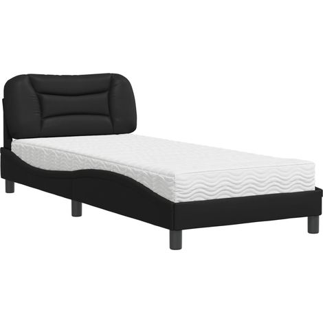 Lit simple，Lit adulte，Lit avec matelas noir 90x200 cm similicuir CFW56157 (1/5)