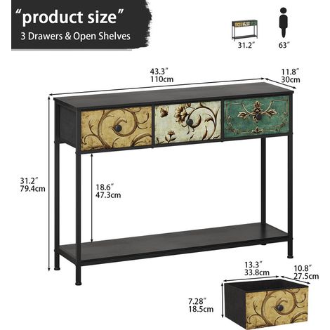 Console Table for Entryway with 3 Drawers, Slim Hallway Table with Storage Shelf, Narrow Long Sofa Table with Metal Frame & Wooden Top for Hallway, Couch, Living Room & Kitchen