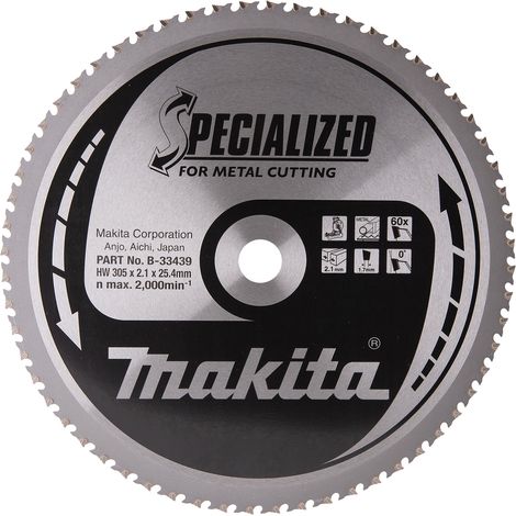 Makita – Disque métallique 305mm – Alésage 25,4mm – 60 dents pour coupe précise – Compatible avec scie LC1230 - B-33439