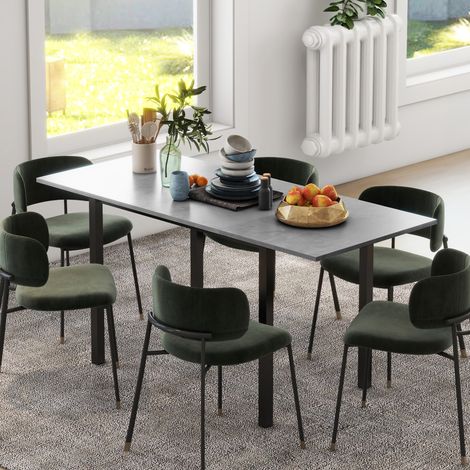 Table à manger extensible table de cuisine design moderne avec grand plateau 6 personnes cadre en acier gris foncé (1/5)