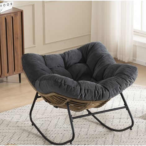 Chaise berçante 98x102x77 cm en tissu chenille noir, moderne pour salon FloraGrace (1/5)