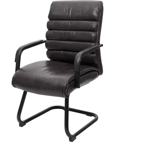 Chaise de conférence HWC-H31, chaise de salle à manger, aspect daim, métal,vintage - cuir synthétique noir (1/5)