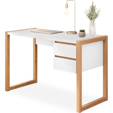 Bureau droit BELINDA blanc/chêne (1/5)