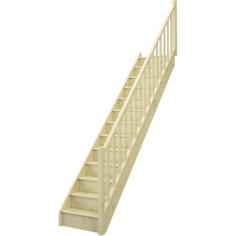 Handystairs – Escalier droit en bois d'épicéa – Largeur 80 cm – Hauteur 280 cm – Angle d'inclinaison 51,34° – Contremarches et rampe incluses