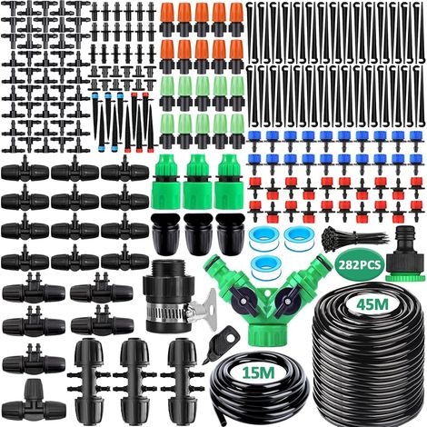 281 Pièces Système Arrosage Goutte, Kit Arrosage Goutte à Goutte avec 45M +15M Tuyau, Arrosage Automatique pour Jardin, Kits d'arrosage Automatique Goutte à Goutte pour Potager Pelouse (1/5)