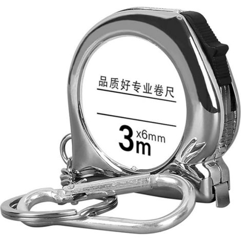 Porte-clés à ruban à mesurer de 3 mètres - Mini mètre à ruban en acier - Porte-clés rétro avec échelle claire - Outil de mesure avec porte-clés - Pratique - Rétractable (1/5)