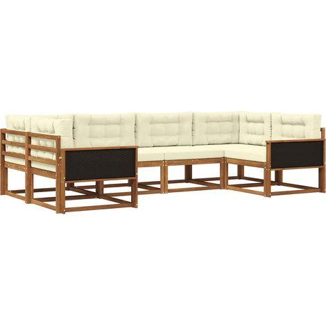 Outdoor Sofa Set 6 pcs Natural and Cream vidaXL
