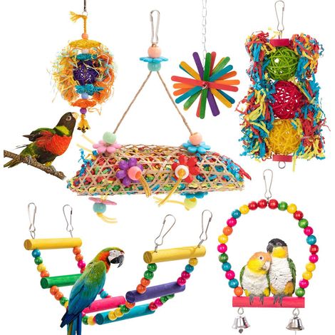 6pcs suit parrot toy bird supplies utensils stair swing rattan ball paper nibbling bird toy plant spot
